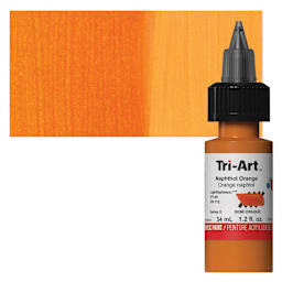 Tri-Art Low-Viscosity Artist Acrylic - Naphthol Orange, 34 ml Tube and swatch
