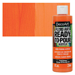 DecoArt Fluid Art Ready-To-Pour Acrylic - Vivid Orange, 8 oz Bottle and swatch