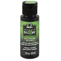 FolkArt Invisible Glow Acrylic Paint - Extreme Green, 2 oz (Front of bottle)