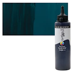 Daler-Rowney System3 Fluid Acrylic - Phthalo Turquoise, 250 ml bottle and swatch