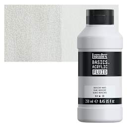 Liquitex Basics Acrylic Fluid Paint - Iridescent White, 250 ml bottle and swatch