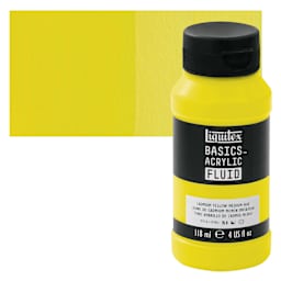 Liquitex Basics Acrylic Fluid Paint - Cadmium Yellow Medium Hue, 118 ml bottle and swatch