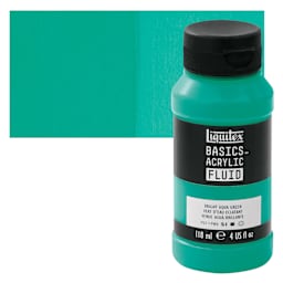 Liquitex Basics Acrylic Fluid Paint - Bright Aqua Green, 118 ml bottle and swatch