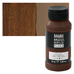 Liquitex Basics Acrylic Fluid Paint - Burnt Umber, 118 ml bottle and swatch