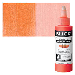 Blick Artists’ Fluid Acrylic - Fluorescent Red, 100 ml bottle and swatch