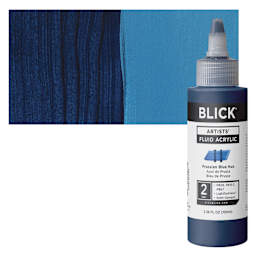 Blick Artists’ Fluid Acrylic - Prussian Blue Hue , 100 ml Bottle and Swatch