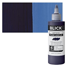 Blick Artists’ Fluid Acrylic - Anthraquinone Blue, 200 ml bottle and swatch