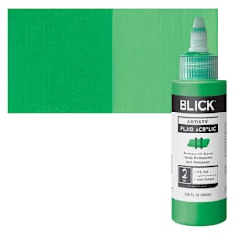 Blick Artists’ Fluid Acrylic - Permanent Green, 100 ml bottle and swatch