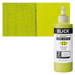 Blick Artists’ Fluid Acrylic - Gold Green, 200 ml bottle and swatch