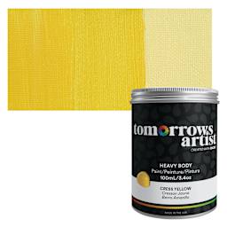 Tomorrow's Artist Eco-Friendly Heavy Body Acrylic Paint - Cress Yellow, 100 ml jar and swatch
