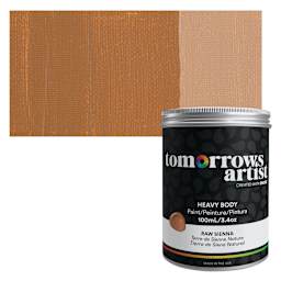 Tomorrow's Artist Eco-Friendly Heavy Body Acrylic Paint - Raw Sienna, 100 ml jar and swatch