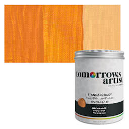 Tomorrow's Artist Eco-Friendly Standard Body Acrylic Paint - Oak Orange, 100 ml jar and swatch