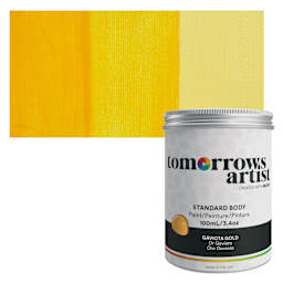 Tomorrow's Artist Eco-Friendly Standard Body Acrylic Paint - Gaviota Gold, 100 ml jar and swatch