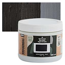 Pebeo Origin Acrylic Paint - Mars Black, 480 ml jar and swatch
