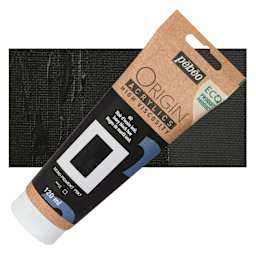 Pebeo Origin Acrylic Paint - Ivory Black Hue, 120 ml tube and swatch
