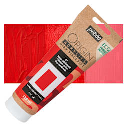 Pebeo Origin Acrylic Paint - Cadmium Red Hue, 120 ml tube and swatch