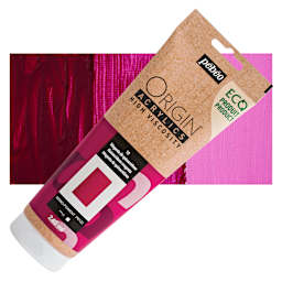 Pebeo Origin Acrylic Paint - Quinacridone Magenta, 240 ml tube and swatch