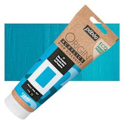 Pebeo Origin Acrylic Paint - Turquoise Blue, 120 ml tube and swatch
