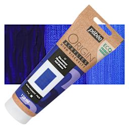 Pebeo Origin Acrylic Paint - Ultramarine Blue, 120 ml tube and swatch