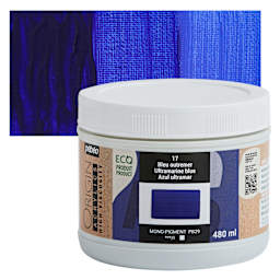 Pebeo Origin Acrylic Paint - Ultramarine Blue, 480 ml jar and swatch