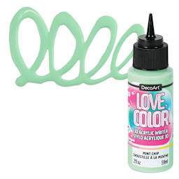 DecoArt Love, Color 3D Acrylic Writer - Mint Chip, 2 oz bottle and swatch