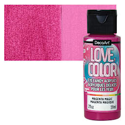 DecoArt Love, Color Acrylic Paint - Magenta Magic, 59 ml bottle and swatch