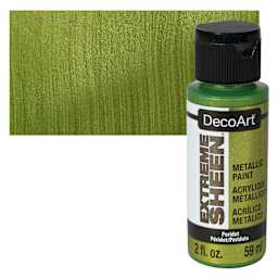 DecoArt Extreme Sheen Metallic Acrylic Paint - Peridot, 2 oz bottle and swatch
