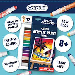 Crayola Acrylic Paint Sticks are low odor, permanent paint sticks in intense colors.