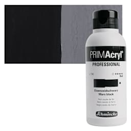 Schmincke Primacryl Professional Fluid Acrylic - Mars Black, 250 ml bottle and swatch