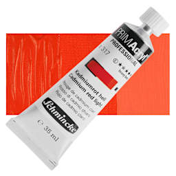 Schmincke Primacryl Professional Acrylic Paint - Cadmium Red Light, 35 ml Tube and swatch