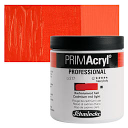 Schmincke Primacryl Professional Acrylic Paint - Cadmium Red Light, 237 ml Jar and swatch