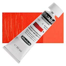 Schmincke Primacryl Professional Acrylic Paint - Cadmium Red Light Hue, 60 ml Tube and swatch