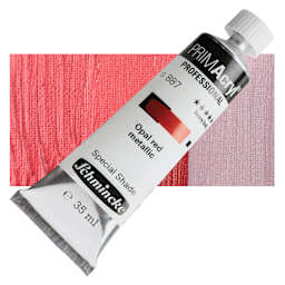 Schmincke Primacryl Professional Acrylic Paint - Opal Red Metallic, 35 ml Tube and swatch