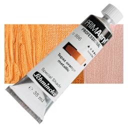 Schmincke Primacryl Professional Acrylic Paint - Topaz Orange Metallic, 35 ml Tube and swatch