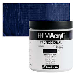 Schmincke Primacryl Professional Acrylic Paint - Prussian Blue, 237 ml Jar and swatch