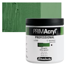 Schmincke Primacryl Professional Acrylic Paint - Olive Green, 237 ml Jar and swatch