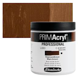 Schmincke Primacryl Professional Acrylic Paint - Mars Brown, 237 ml Jar and swatch