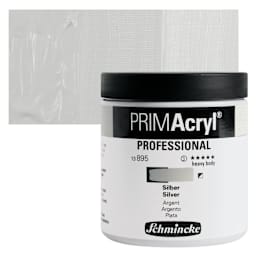 Schmincke Primacryl Professional Acrylic Paint - Silver, 237 ml Jar and swatch