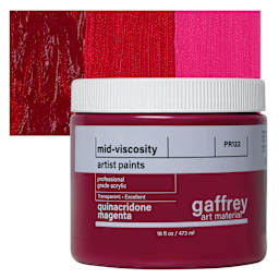 Gaffrey Art Material Standard Body Acrylic Paint - Quinacridone Magenta, 473 ml jar and swatch