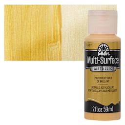 FolkArt Multi-Surface Metallic Acrylic Paint - Bright Gold, 59 ml bottle and swatch