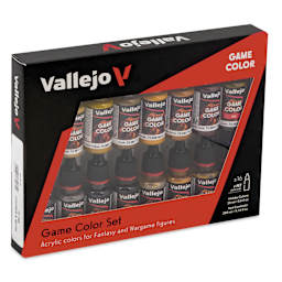 Vallejo Game Color Acrylic Paint - Set of 16, Leather and Metal Colors, 18 ml