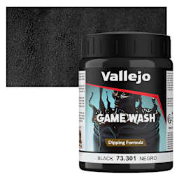 Vallejo Game Color Fluid Acrylic Wash - Black, 200 ml jar and swatch
