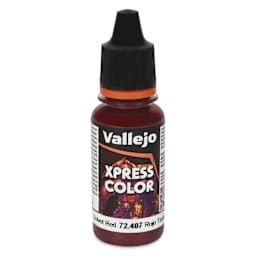 Vallejo Xpress Color Acrylic Paint - Velvet Red, 18 ml - front of bottle
