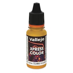 Vallejo Xpress Color Acrylic Paint - Imperial Yellow, 18 ml - front of bottle