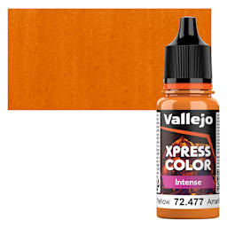 Vallejo Xpress Color Acrylic Paint - Dreadnought Yellow, 18 ml bottle and swatch