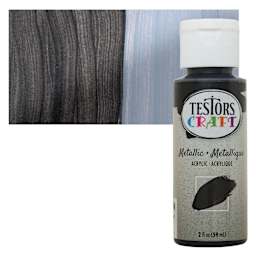 Testors Craft Acrylic Paint - Metallic Black, 2 oz Bottle and swatch