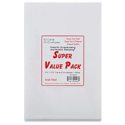 Paper Accents Super Value Cards and Envelopes - Front of package of 50pc White 4 1/4" x 5 1/2" cards