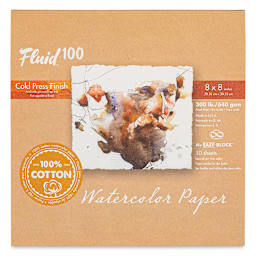 Fluid 100 Watercolor Paper Block - 8" x 8", Pkg of 10 Sheets, 300 lb, Cold Press