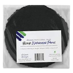Shizen Black Watercolor Paper - 8" Round, Cold Press/Rough, 5 Sheet Pkg in package