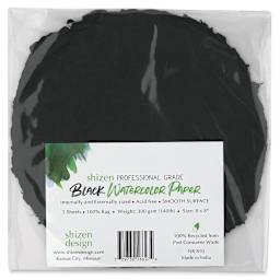 Shizen Black Watercolor Paper - 8" Round, Hot Press/Smooth, 5 Sheets in package